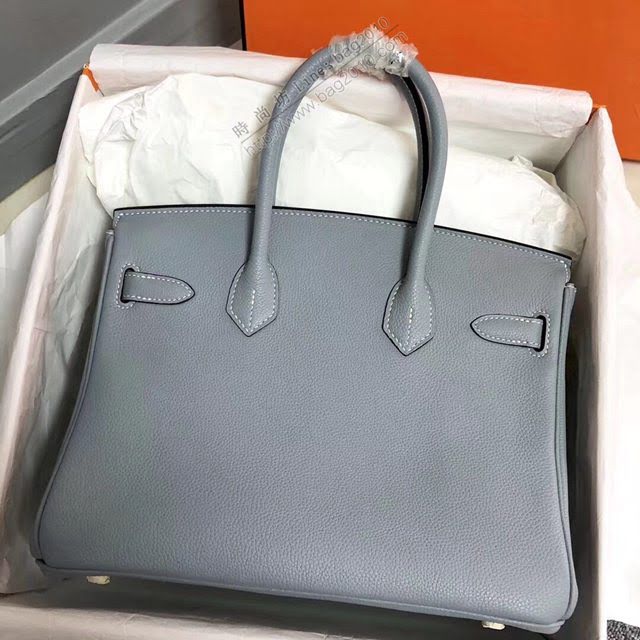 Hermes女包 愛馬仕Birkin Hermes鉑金包 togo小牛皮 亞麻藍 蠟線半手工縫製  am1714